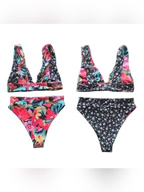 Billabong Islands Away Reversible Plunge Bikini Top Matching High-waisted Bottom